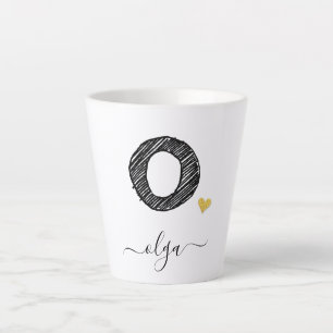 Retro Sketch Monogram Letter O, Latte Tasse