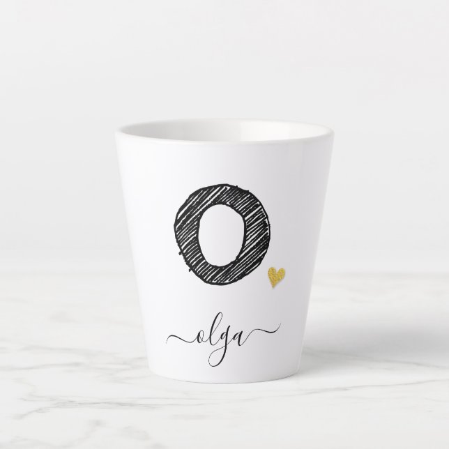 Retro Sketch Monogram Letter O, Latte Tasse (Vorderseite)