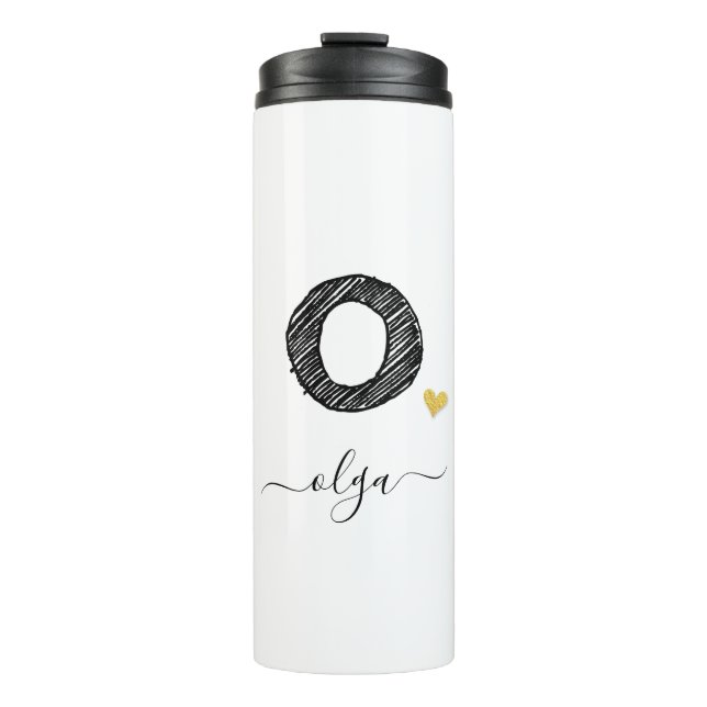 Retro Sketch Monogram Letter O, Thermal Tumbler Thermosbecher (Vorderseite)