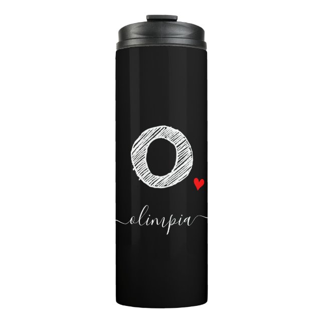Retro Sketch Monogram Letter O, Thermal Tumbler Thermosbecher (Vorderseite)