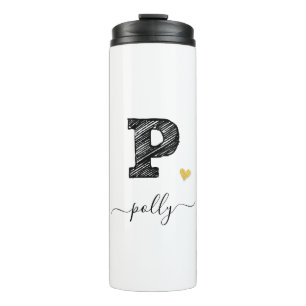 Retro Sketch Monogram Letter P, Thermal Tumbler Thermosbecher