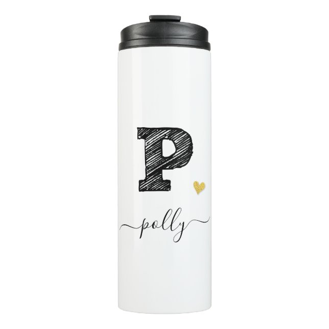 Retro Sketch Monogram Letter P, Thermal Tumbler Thermosbecher (Vorderseite)