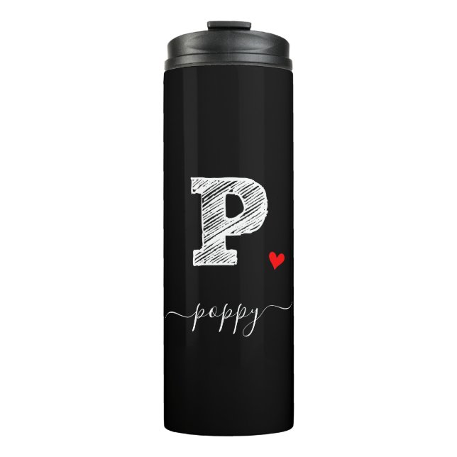 Retro Sketch Monogram Letter P, Thermal Tumbler Thermosbecher (Vorderseite)