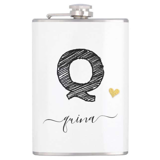 Retro Sketch Monogram Letter Q, Flask Flachmann (Vorderseite)