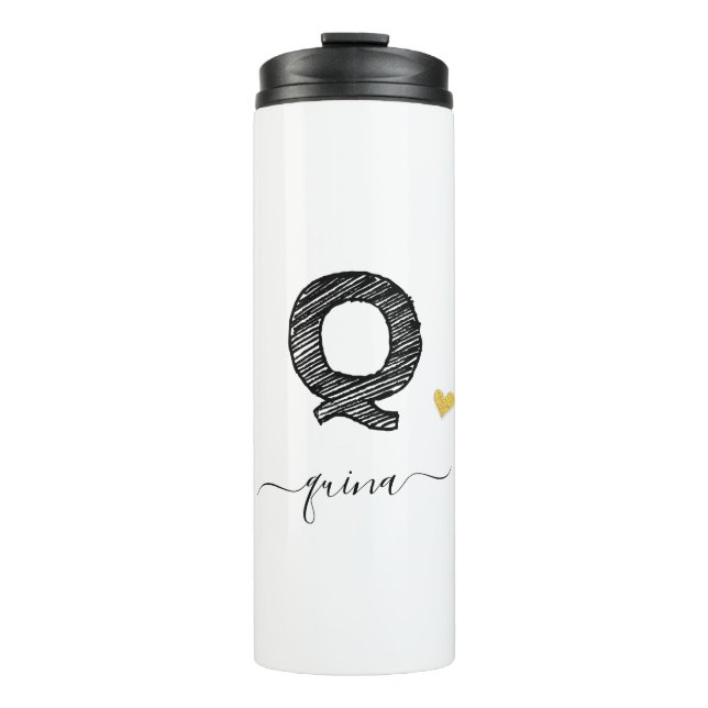 Retro Sketch Monogram Letter Q, Thermal Tumbler Thermosbecher (Vorderseite)