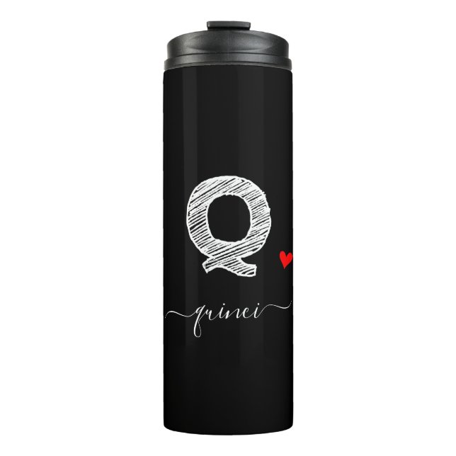 Retro Sketch Monogram Letter Q, Thermal Tumbler Thermosbecher (Vorderseite)