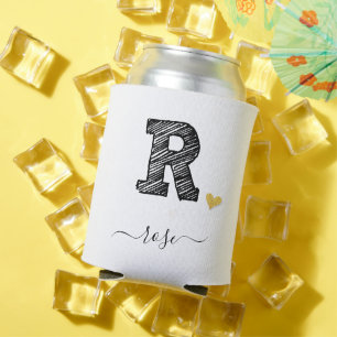 Retro Sketch Monogram Letter R, Can Cooler Dosenkühler