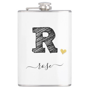 Retro Sketch Monogram Letter R, Flask Flachmann