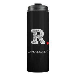 Retro Sketch Monogram Letter R, Thermal Tumbler Thermosbecher