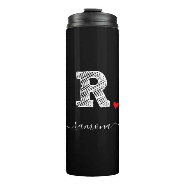 Retro Sketch Monogram Letter R, Thermal Tumbler Thermosbecher (Vorderseite)