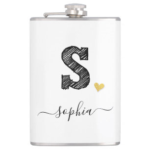 Retro Sketch Monogram Letter S, Flask Flachmann