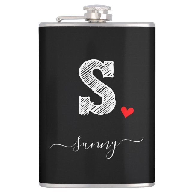 Retro Sketch Monogram Letter S, Flask Flachmann (Vorderseite)