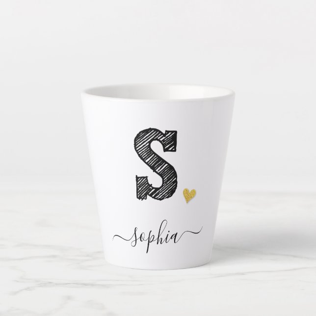 Retro Sketch Monogram Letter S, Latte Tasse (Vorderseite)
