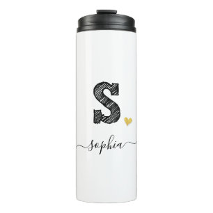 Retro Sketch Monogram Letter S, Thermal Tumbler Thermosbecher