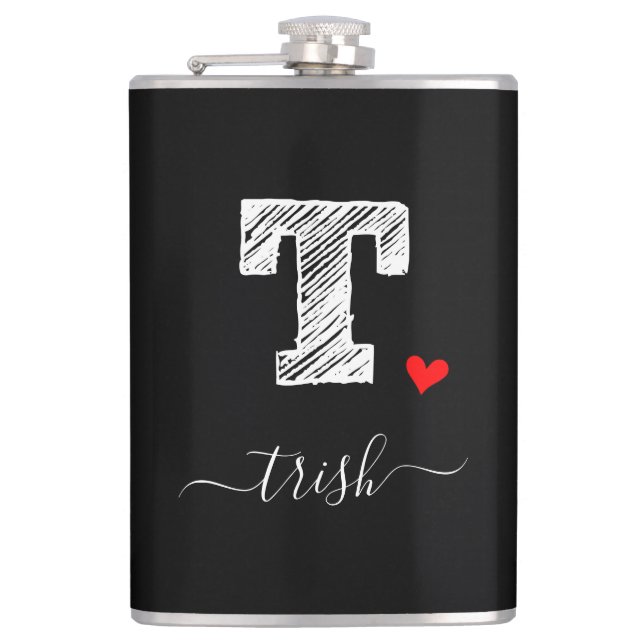 Retro Sketch Monogram Letter T, Flask Flachmann (Vorderseite)