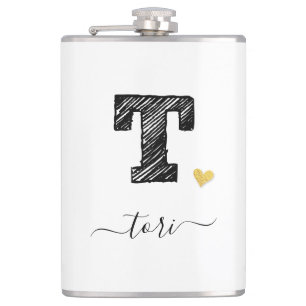 Retro Sketch Monogram Letter T, Flask Flachmann