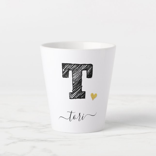 Retro Sketch Monogram Letter T, Latte Tasse (Vorderseite)