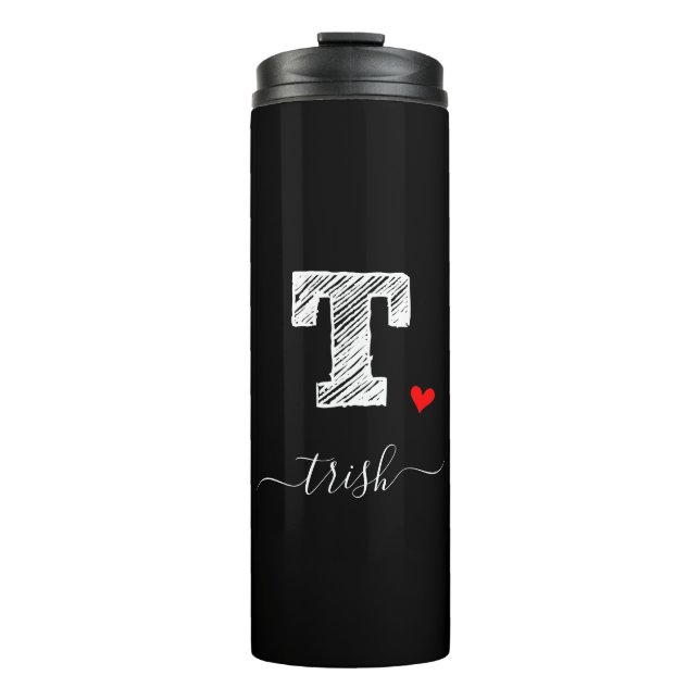 Retro Sketch Monogram Letter T, Thermal Tumbler Thermosbecher (Vorderseite)