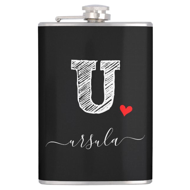 Retro Sketch Monogram Letter U, Flask Flachmann (Vorderseite)