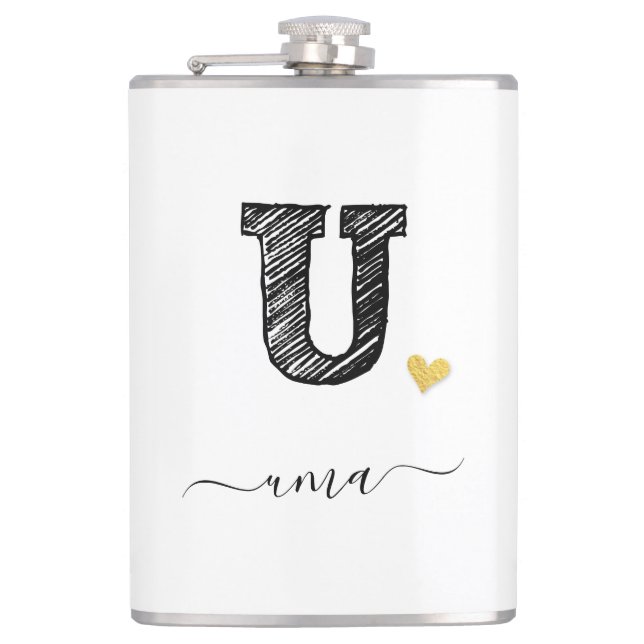 Retro Sketch Monogram Letter U, Flask Flachmann (Vorderseite)