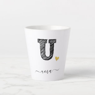 Retro Sketch Monogram Letter U, Latte Tasse
