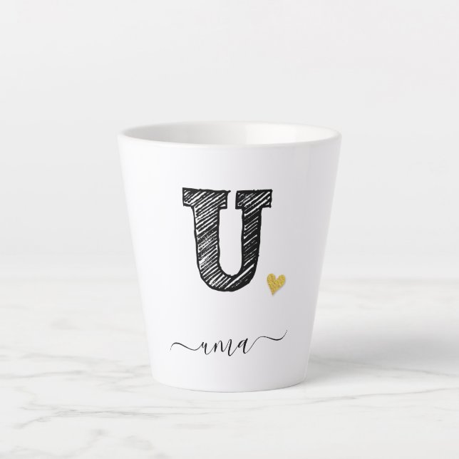 Retro Sketch Monogram Letter U, Latte Tasse (Vorderseite)