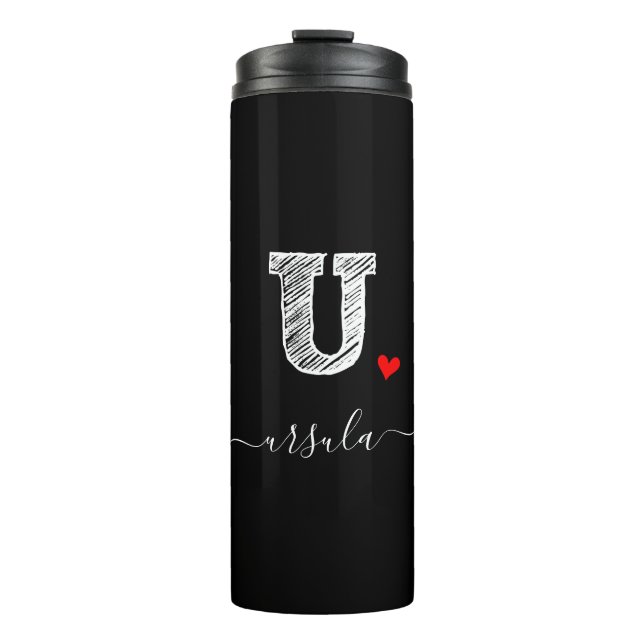 Retro Sketch Monogram Letter U, Thermal Tumbler Thermosbecher (Vorderseite)