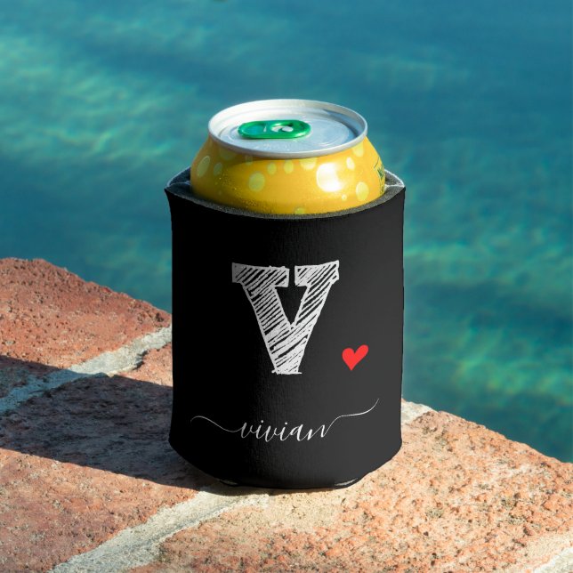 Retro Sketch Monogram Letter V, Can Cooler Dosenkühler (In Situ Pool)