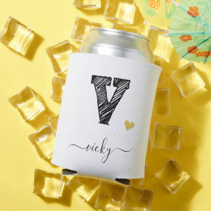 Retro Sketch Monogram Letter V, Can Cooler Dosenkühler