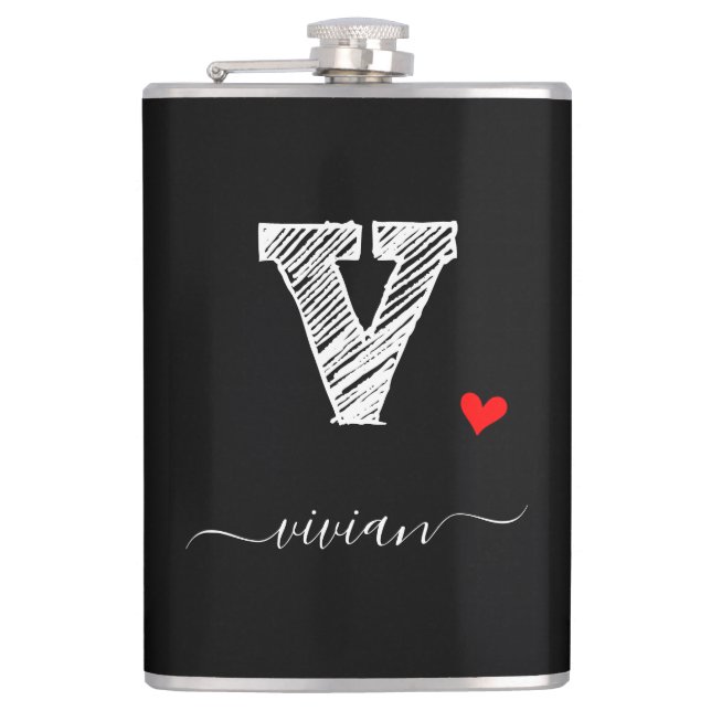 Retro Sketch Monogram Letter V, Flask Flachmann (Vorderseite)