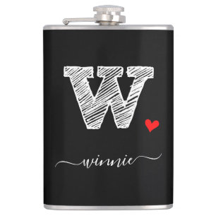 Retro Sketch Monogram Letter W, Flask Flachmann