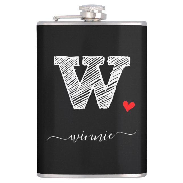 Retro Sketch Monogram Letter W, Flask Flachmann (Vorderseite)
