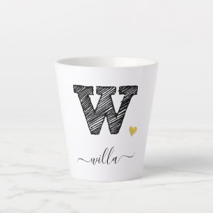 Retro Sketch Monogram Letter W, Latte Tasse
