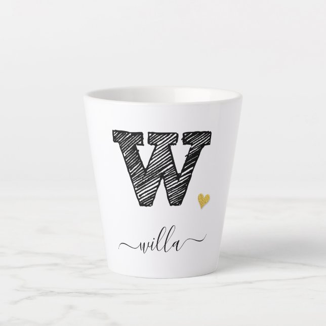 Retro Sketch Monogram Letter W, Latte Tasse (Vorderseite)