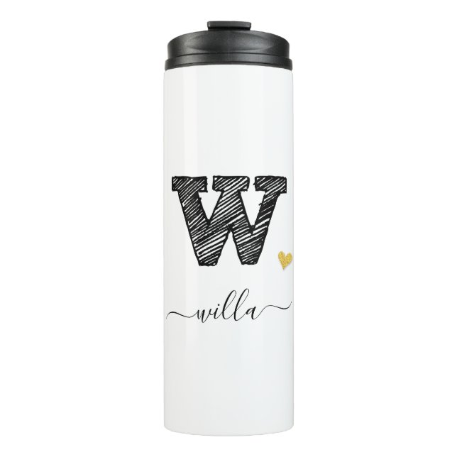 Retro Sketch Monogram Letter W, Thermal Tumbler Thermosbecher (Vorderseite)