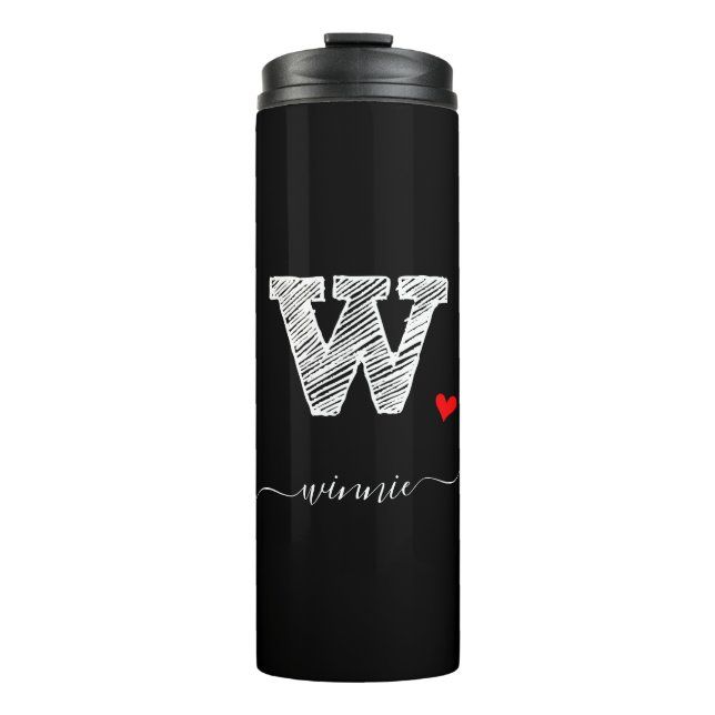 Retro Sketch Monogram Letter W, Thermal Tumbler Thermosbecher (Vorderseite)