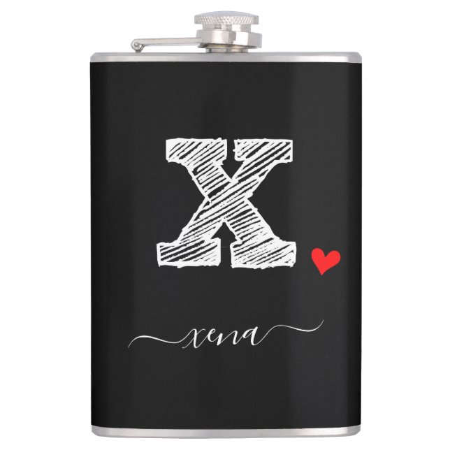 Retro Sketch Monogram Letter X, Flask Flachmann (Vorderseite)
