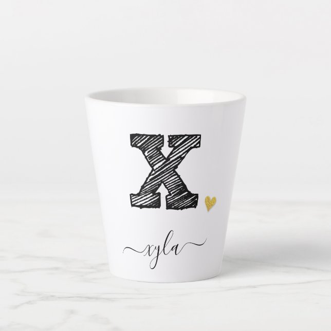 Retro Sketch Monogram Letter X, Latte Tasse (Vorderseite)