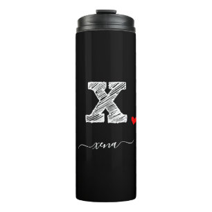 Retro Sketch Monogram Letter X, Thermal Tumbler Thermosbecher