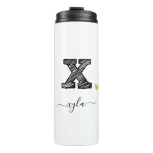 Retro Sketch Monogram Letter X, Thermal Tumbler Thermosbecher
