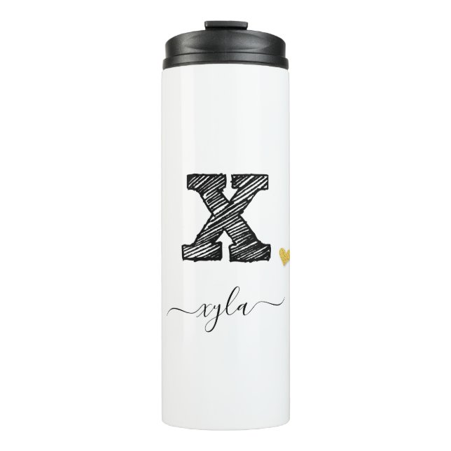Retro Sketch Monogram Letter X, Thermal Tumbler Thermosbecher (Vorderseite)