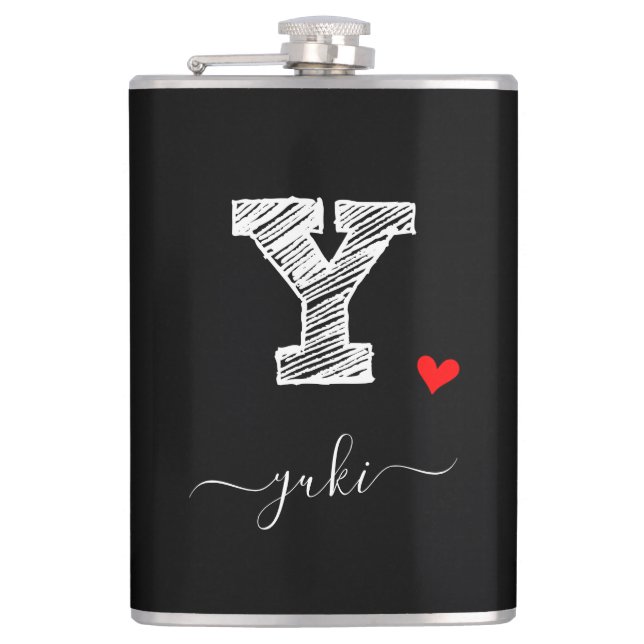 Retro Sketch Monogram Letter Y, Flask Flachmann (Vorderseite)