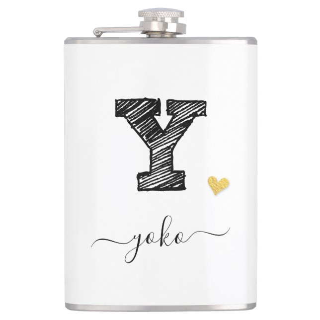 Retro Sketch Monogram Letter Y, Flask Flachmann (Vorderseite)
