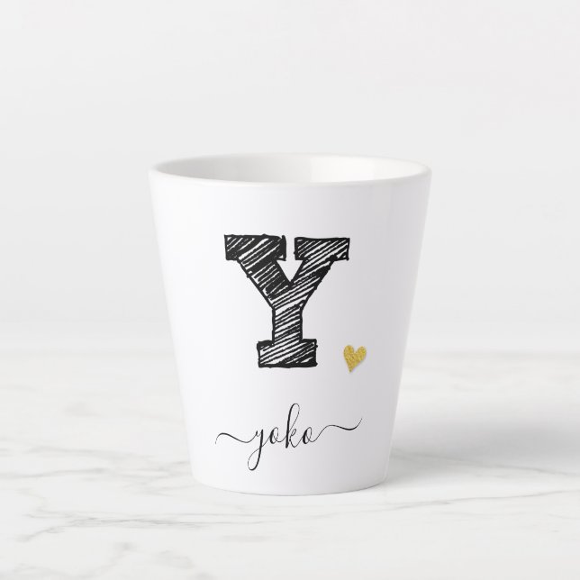 Retro Sketch Monogram Letter Y, Latte Tasse (Vorderseite)
