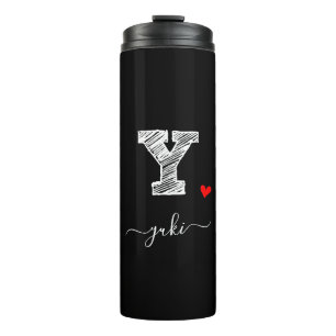 Retro Sketch Monogram Letter Y, Thermal Tumbler Thermosbecher