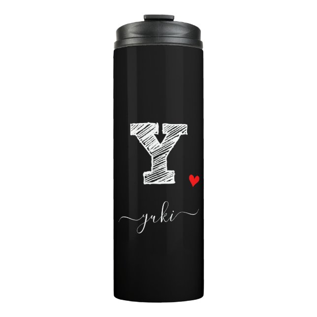 Retro Sketch Monogram Letter Y, Thermal Tumbler Thermosbecher (Vorderseite)
