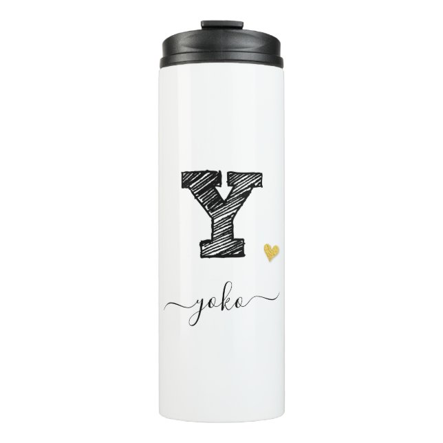 Retro Sketch Monogram Letter Y, Thermal Tumbler Thermosbecher (Vorderseite)