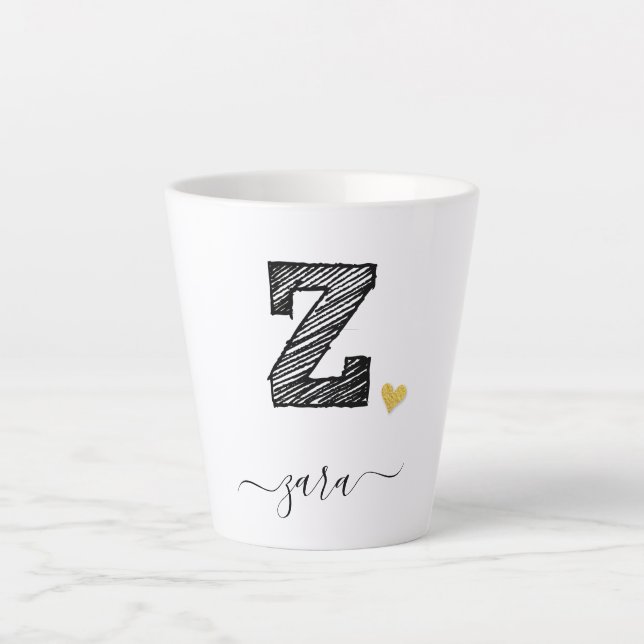 Retro Sketch Monogram Letter Z, Latte Tasse (Vorderseite)