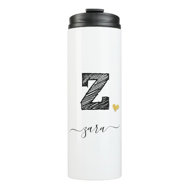 Retro Sketch Monogram Letter Z, Thermal Tumbler Thermosbecher (Vorderseite)