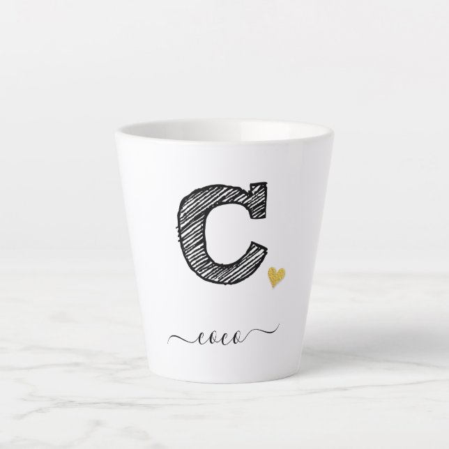 Retro-Sketch-Monogramm-Buchstaben C, Latte-Tasse Milchtasse (Vorderseite)